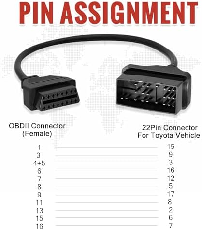 OBD Adapter for Toyota 22 Pin OBD1 to 16 Pin OBD2 Diagnostic Cable