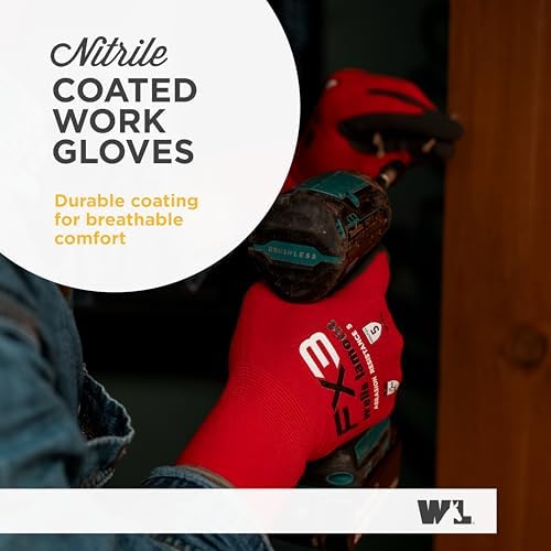 Wells Lamont Men's FX3 Nitrile Coated Grip Work Gloves, Red, Small