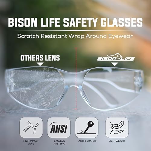 BISON LIFE Clear Safety Glasses for Men & Women, ANSI Z87.1 Certified,144Pk