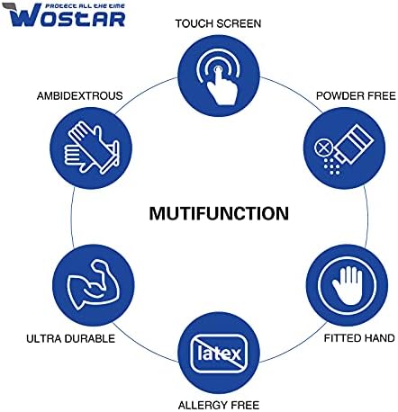 Wostar Nitrile Disposable Gloves Powder & Latex Free 4mil Touch Screen Disposable Non-Sterile Nitrile Exam Gloves
