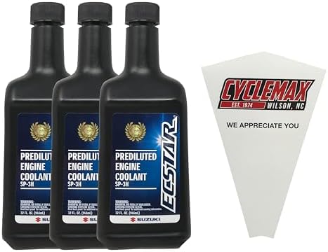 CYCLEMAX Three Pack Compatible with Suzuki Ecstar Prediluted Engine Coolant 990A0-02E10-01Q Contains Three Quarts and a Funnel