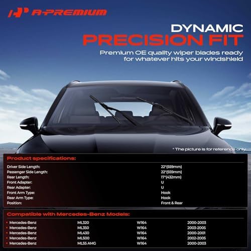 A-Premium 22"+22"+17" Windshield Wiper Blades with Wear Indicator & Towel