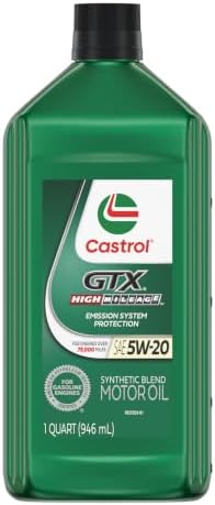 Castrol GTX High Mileage 5W-20 Synthetic Blend Motor Oil, 1 Qt, Pack of 6