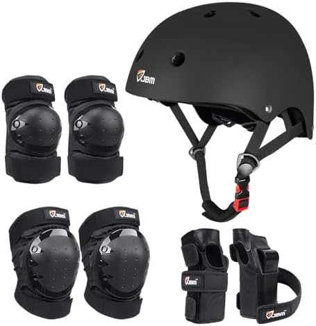 JBM Adult & Kid Skating Protective Gear Set for Beginner to Advanced, Skateboard Helmet Knee and Elbow Pads with Wrist Guards for Inline Roller Skating, Scooter, Skateboarding
