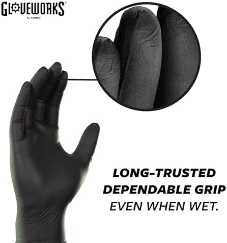GLOVEWORKS Nitrile Gloves Disposable 5 mil Black Size XXL Box of 100