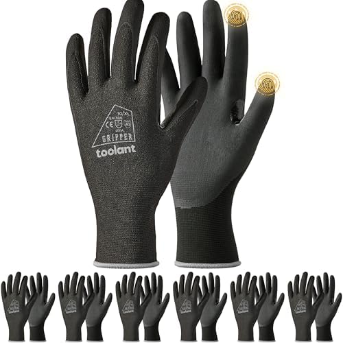 toolant Microfoam Nitrile Work Gloves with Grip, 6 Pairs, Black, X-Large