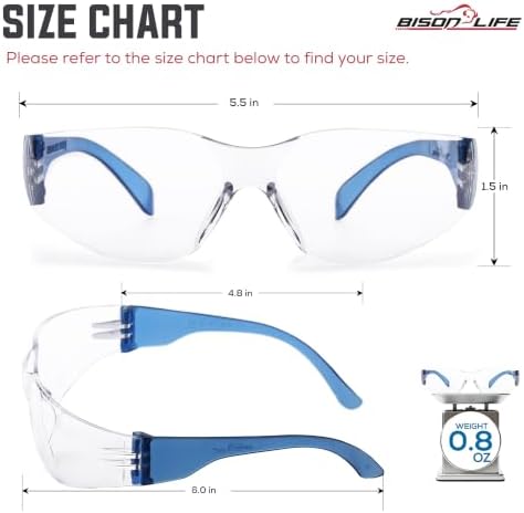 BISON LIFE Clear/Blue Safety Glasses for Men & Women, ANSI Z87.1, 6 Pack