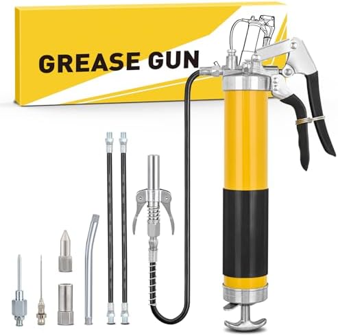 GOOACC Grease Gun Heavy Duty Pistol Grip Grease Gun Kit with Quick Release Coupler 18" Spring Flex Hose Needle Nozzle Rigid Pipe, 8000PSI 14oz Grease Guns Tool for Automotive Farm Industrial Equipment
