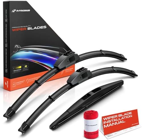 A-Premium 22"+19"+10" Windshield Wiper Blades with Wear Indicator & Towel