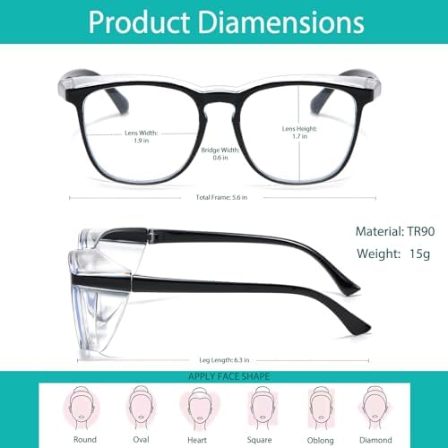 Feaglo Safety Glasses, Anti Fog Safety Goggles for Women Men, Blue Light Blocking Stylish Eye Protection Glasses Side Shield