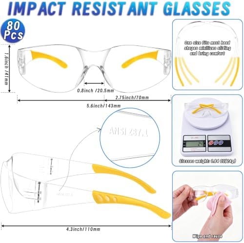 80 PCS Safety Glasses Bulk Unisex, ANSI Z87.1 Clear Protective Eyewear
