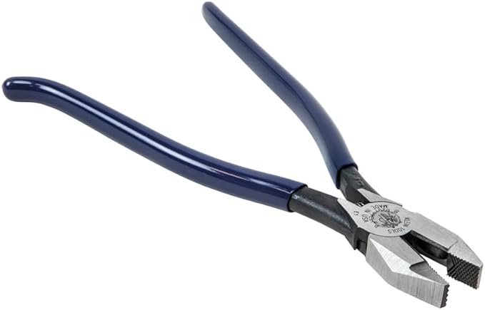 Klein Tools D201-7CST Ironworker Pliers, Spring Loaded Side Cutters, Twists and Cuts Annealed Rebar Tie Wire, Heavy-duty Knurled Jaws, 9-Inch Long