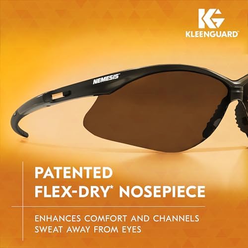 KleenGuard™ V30 Nemesis™ Safety Glasses (25688), with Mirror Coating, Smoke Lenses, Black Frame, Unisex Sunglasses for Men and Women (Qty 12)