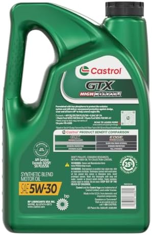 Castrol GTX High Mileage 5W-30 Synthetic Blend Motor Oil, 5 Quarts