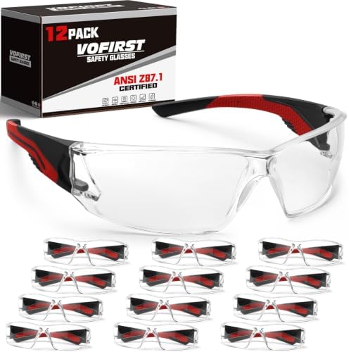 Clear Safety Glasses Bulk 12 Pack, ANSI Z87.1, Wrap Around Eye Protection