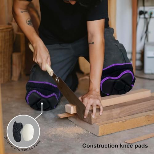Gardening Knee Pads for Women, Thick Cushion with Straps, Purple XL, 1 Pair