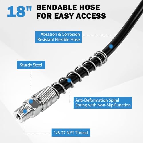 KRETLAW 8-Piece Grease Gun Fittings Kit with 90 Degree Grease Gun Coupler Adapter, 18-Inch Flexible Grease Gun Hose, Grease Gun Tips, Grease Zerk Cleaner, fits All 1/8" NPT Grease Guns
