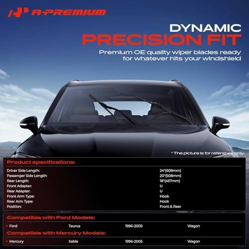 A-Premium 24"+20"+18" Windshield Wiper Blades with Wear Indicator & Towel