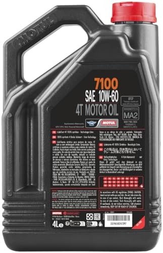Motul 7100 4T 10W-60 100% Synthetic Ester Motorcycle Oil - JASO MA2 API SP Wet Clutch Compatible for Indian Moto Guzzi MV Agusta High-Performance Engines - 4 L