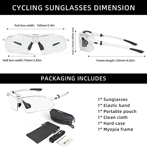 ROCKBROS Photochromic Pickleball Glasses Men Women UV400 & Head Strap