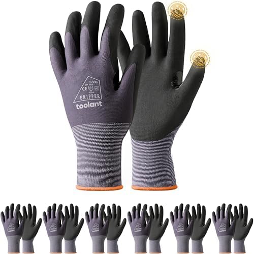 toolant Microfoam Nitrile Work Gloves with Grip, 6 Pairs, Gray, XX-Large