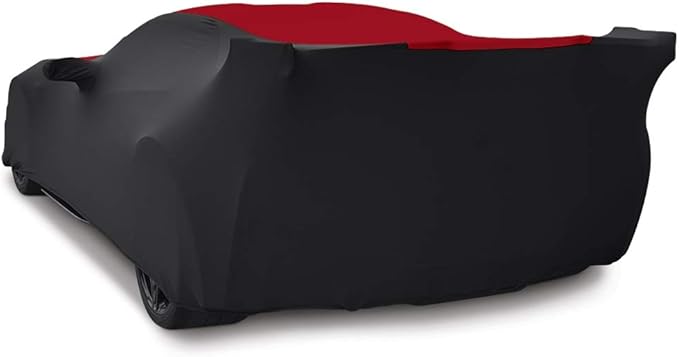SR1 Performance USA Ultraguard Stretch Satin Indoor Car Cover for C7 Corvette (2014-2019) – Sport Series Custom Fit, Soft Dust Protection, Scratch-Free, Breathable Garage Cover (Dark Red/Black)