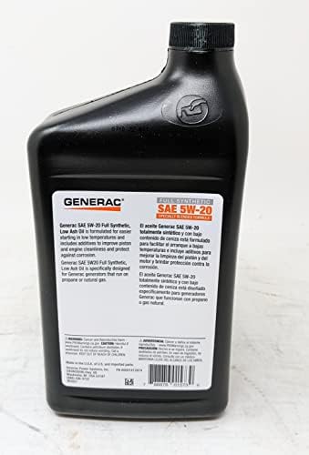 Generac A0001412874 5W20 Full Synthetic Engine Oil Quart (Pack of 2)