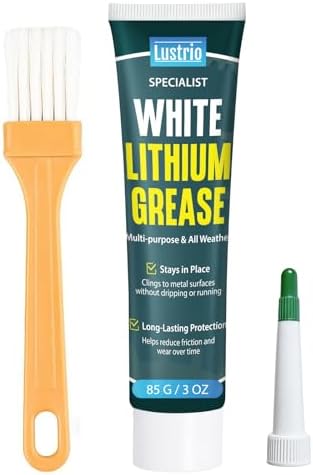 White Lithium Grease with Brush, Multi-Purpose 3oz for Bearings | For gears, hinges, garage doors, bike chains. Water-resistant, rust-proof, high-temp. Auto, marine, industrial, DIY.