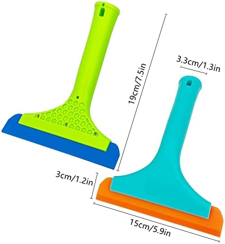 Super Flexible Silicone Squeegee, Auto Water Blade, Water Wiper, Shower Squeegee, 5.9'' Blade and 7.5'' Long Handle, for Car Windshield, Window, Mirror, Glass Door, Green+Lake Blue