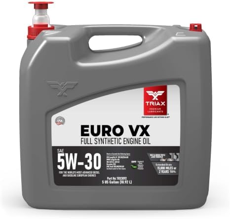 TRIAX Euro VX 5W-30 Full Synthetic Ester, Compatible with VW 507.00/504.00, VW Audi 502.00, 505.01, BMW LL-04, Porsche C30, ACEA C3, Mercedes 229.51, 229.5, 229.31 (5 Gallon)