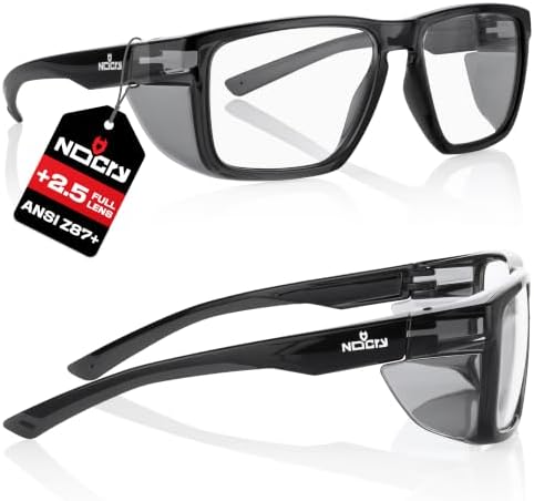 NoCry ANSI Z87.1 Safety Glasses with Readers 2.5 with Anti Fog & Anti Scratch Coating — Full Lens Safety Reading Glasses for Men & Women — Protective Eyewear with Side Shields and 100% UV Protection