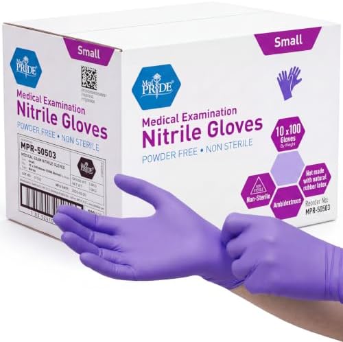 MED PRIDE Latex-Free Powder-Free Nitrile Medical Exam Gloves, Puncture Resistant, Textured Fingertips (Small (Pack of 1000) Iris Blue)