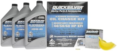 Quicksilver 4-Stroke Oil Change Kit – for Mercury Outboard Engines – 15, 20, 25, 30, 40, 50, 60, 75, 90, 115, 150, 175, 200, 225, 250, 300, 350, 400 HP