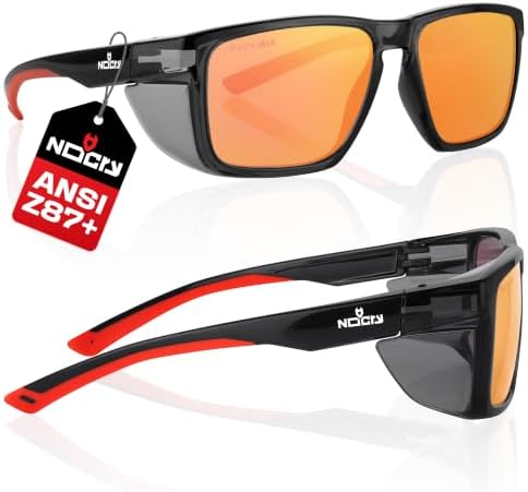 NoCry ANSI Z87+ Tinted Safety Glasses — Side Shields, Red Mirrored Lenses