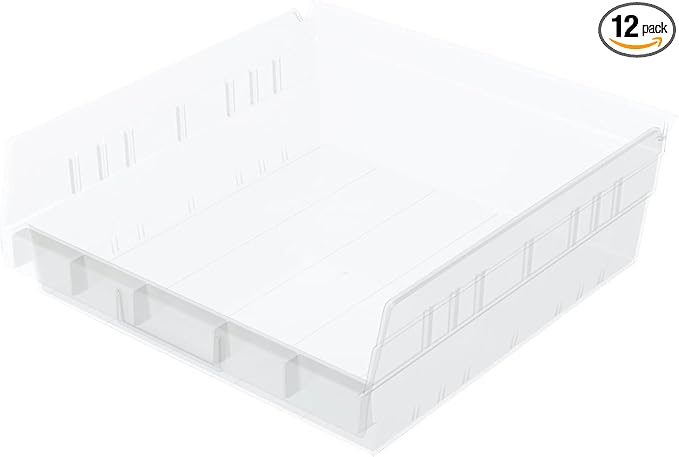 Akro-Mils 30170 Plastic Shelf Bins, Heavy Duty Storage Bins for Garage, Closet, and Drawer Organization, 12-Inch x 11-Inch x 4-Inch, Clear, 12-Pack