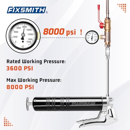 FIXSMITH Grease Gun, 8000 PSI Heavy Duty Pistol Grip Grease Gun Kit