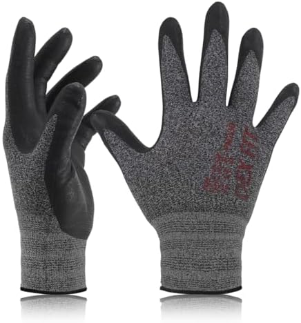 DEX FIT Nitrile Work Gloves FN330, 3D Comfort Fit, Touchscreen Grip Gloves for Warehouse, Construction, Package Handling, Delivery & General Work, Men & Women, BlackGray, XL, 12 Pairs
