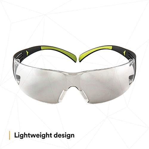 3M Safety Glasses, SecureFit, (I/O) Mirror Lens, Green/Black Frame