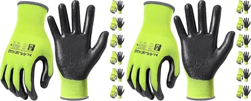 MANUSAGE Safety Work Gloves, Nitrile Coated Work Gloves For Men And Women With Touchscreen Fingers, Ergonomic Design, Mechanic Gloves (Size-XXL, Yellow, 6 Pairs)