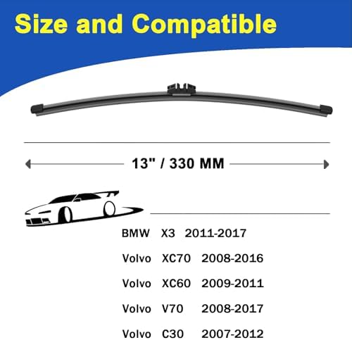 13 Inch Rear Wiper Blade for 2011-2017 BMW X3/2008-2017 Volvo V70/2020-2022 Land Rover Defender 90 Windshield Wiper Blade Set (Set of 2)
