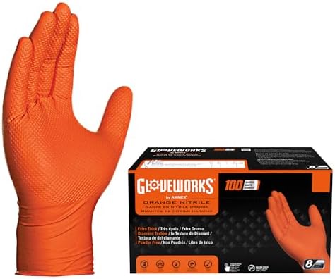 GLOVEWORKS Nitrile Gloves Disposable Orange 8 mil