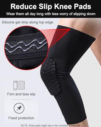SUJAYU 2 Pack Basketball Knee Pads Sleeves, Honeycomb Anti Collision Knee Pads Leg Compression Sleeves, Outdoor Sports Sleeves for Skating Wrestling Soccer Football Volleyball (White, Medium)