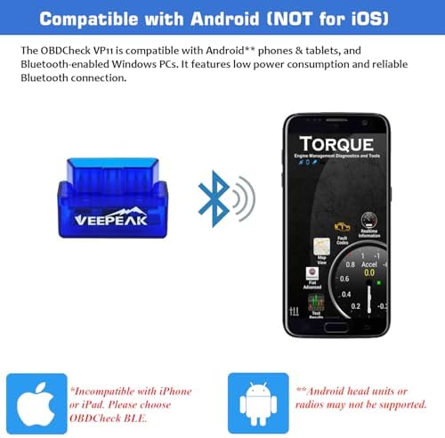 Veepeak Mini Bluetooth OBD2 Scanner Code Reader for Android (NOT for iOS)