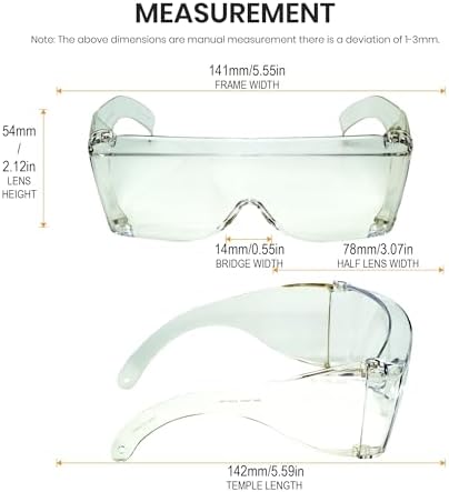 Calabria 3000 Fitover Safety Glasses with Uni-Lens – [Clear] Wrap Around Eye Protection | Anti-Fog Scratch Resistant | Protective Eyewear