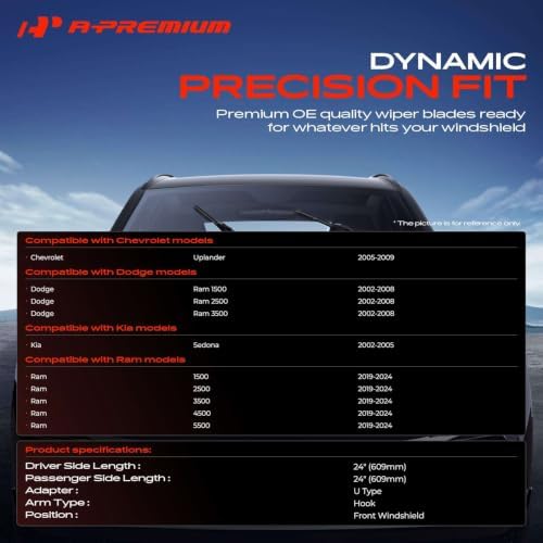 A-Premium 24" + 24" Windshield Wiper Blades with Wear Indicator & Towel