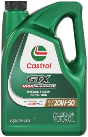 Castrol GTX High Mileage 20W-50 Synthetic Blend Motor Oil, 5 Qt, Pack of 3