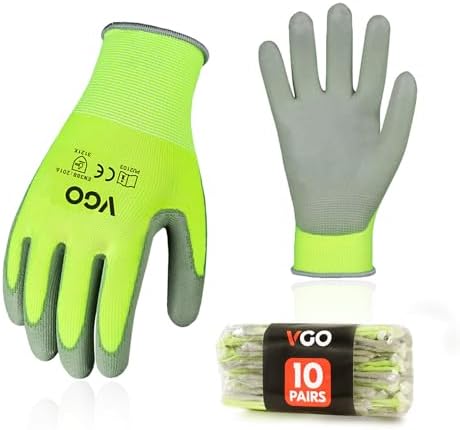 Vgo... 10Pairs PU Coated Safety Work Gloves,Gardening Gloves (PU2103,S)