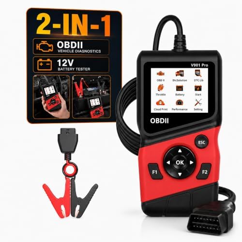 2-in-1 OBD2 Scanner with 12V Battery Tester Car Repair Diagnostic Tool