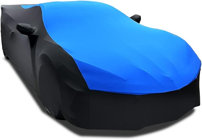 SR1 Performance USA C8 Corvette Indoor Car Cover – Custom Fit Stretch Satin Ultraguard, Soft Paint Protection Against Dust & Scratches for 2020–2026 Stingray, Z51, Z06, E-Ray (Blue/Black)