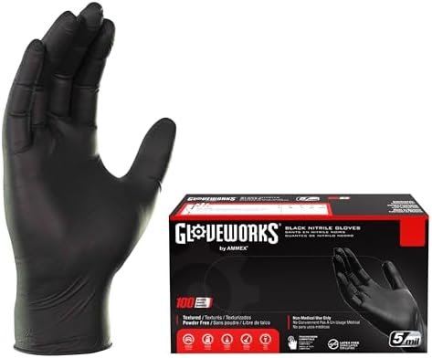 GLOVEWORKS Nitrile Gloves Disposable 5 mil Black Size Medium Box of 100